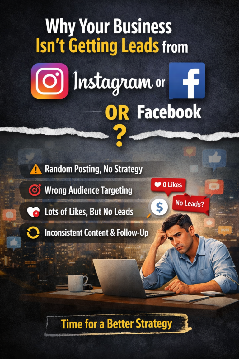 Why businesses don’t get leads from Instagram and Facebook – common mistakes like no strategy, wrong targeting, low conversions, and inconsistent content for SMEs